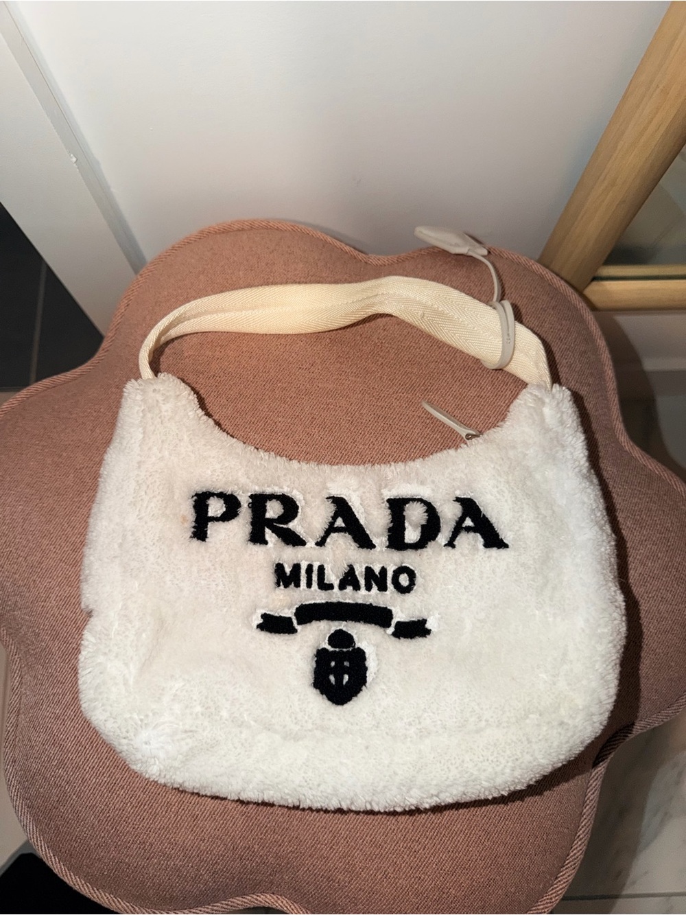 Prada White Drawstring Dust Bag with Navy Logo